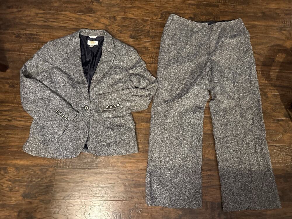 Talbots Italian 2 Button Blazer Suit & Pants Set Grey Wool Blend sz 12